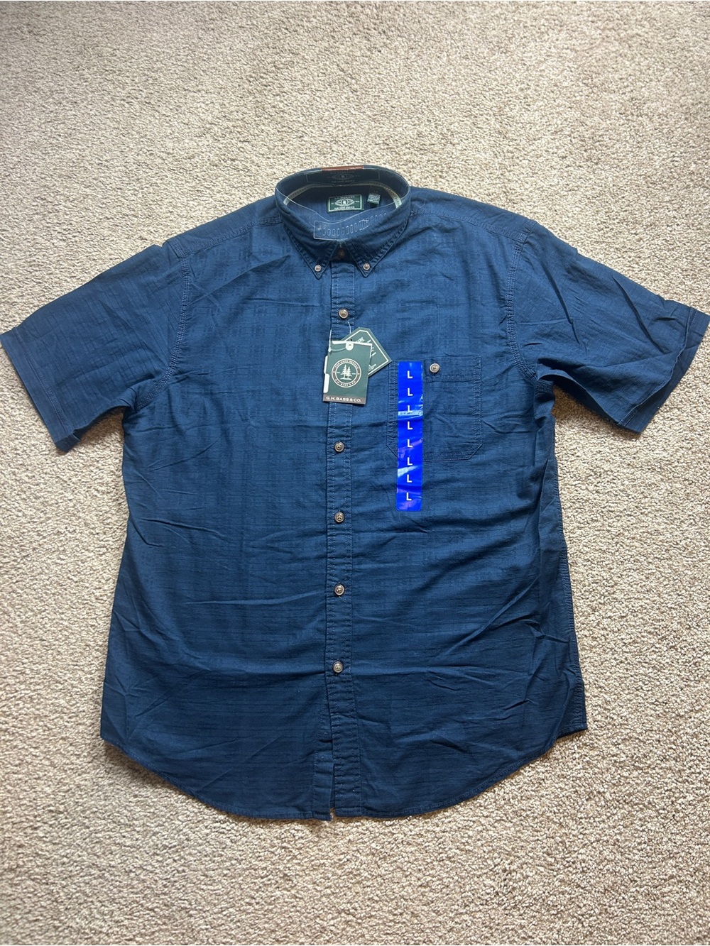 GH Bass and Co. Vintage Men's Navy Short Sleeve Button Up Shirt Size Large NWT